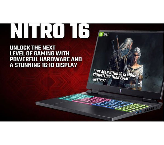 Acer Gaming Laptop Nitro 16 - 7th Generation H-Series Ryzen 7 16GB DDR5 RAM 1TB SSD NVIDIA RTX 4060 Graphics 4-Zone RGB Keyboard 16.1" Quad-HD 165Hz Screen