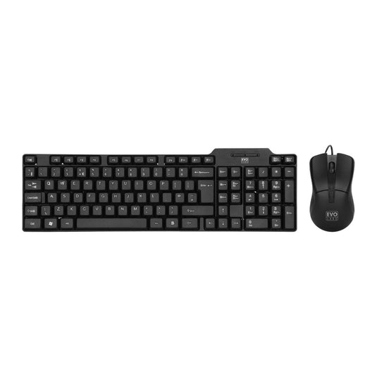 Wired Keyboard and Mouse Combo Set, USB Plug and Play, Full Size Qwerty UK Layout with Optical Mouse, Ideal for Home or Office, Black - Evo Labs